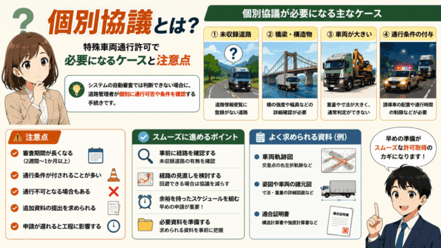個別協議とは？特殊車両通行許可で必要になるケースと注意点