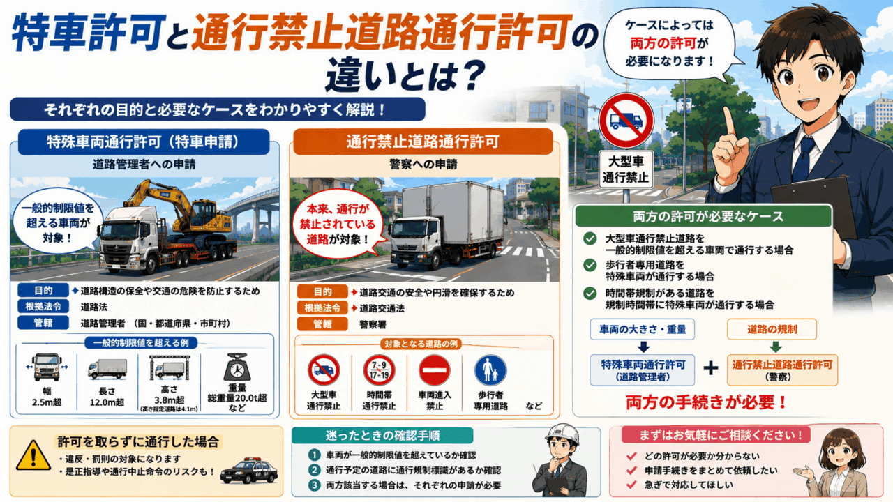 特殊車両通行許可と通行禁止道路通行許可の違いとは？警察への申請が必要なケースも解説