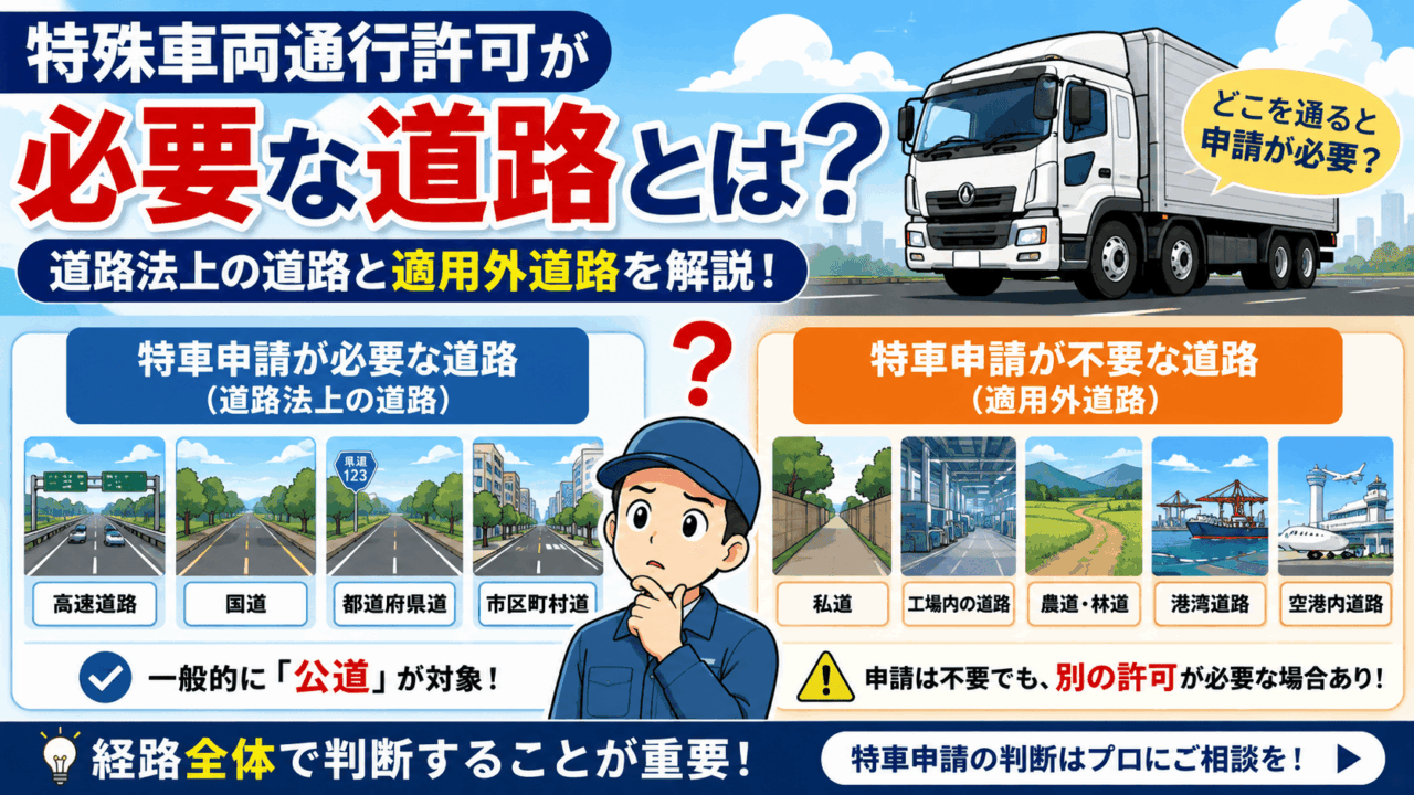 特殊車両通行許可が必要な道路とは？道路法上の道路と適用外道路を解説