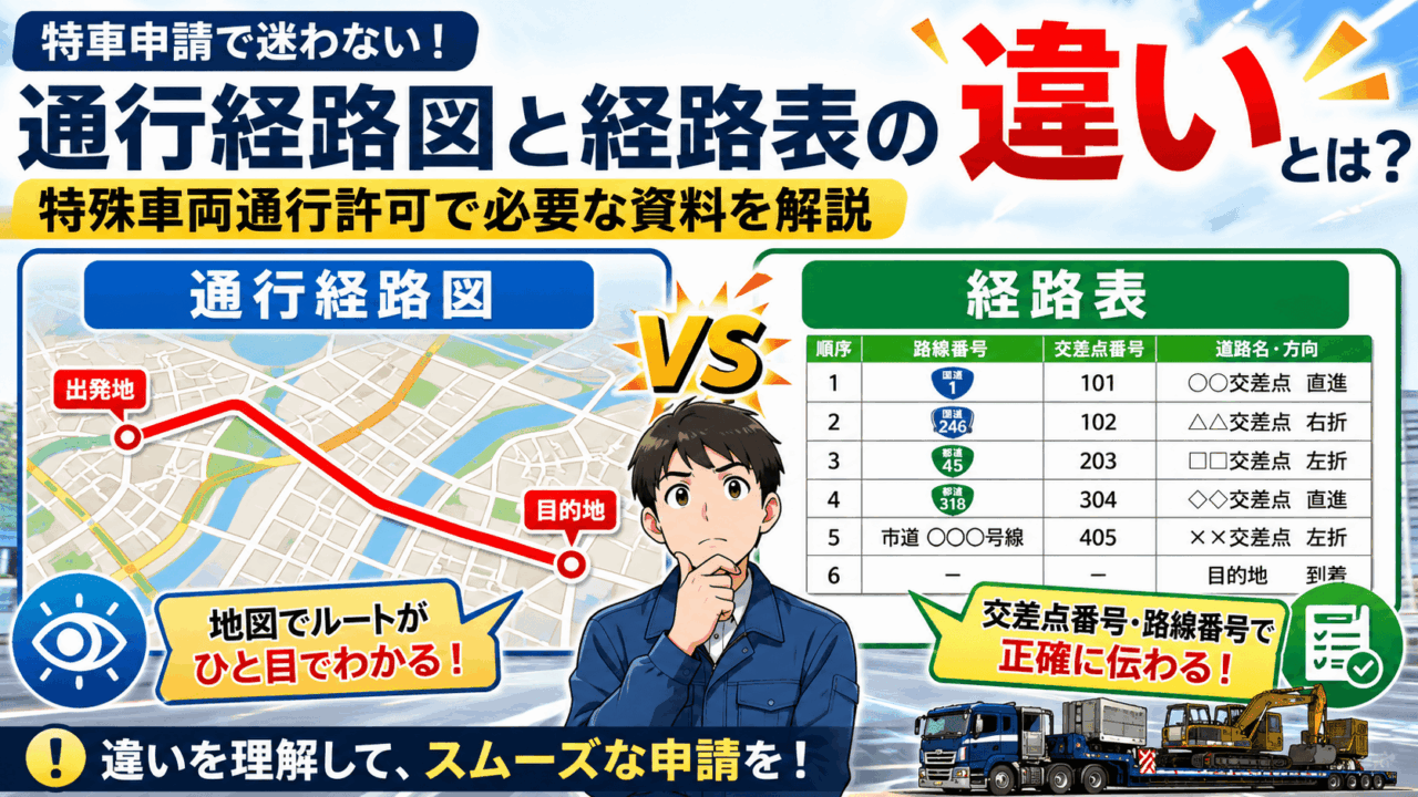 通行経路図と経路表の違いとは？特殊車両通行許可で必要な資料を解説