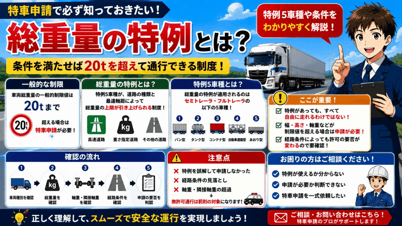 特車の総重量の特例とは?特例の内容と注意点をわかりやすく解説