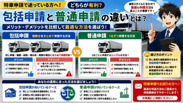 特殊車両通行許可の包括申請と普通申請の違いとは？どちらが有利かを解説