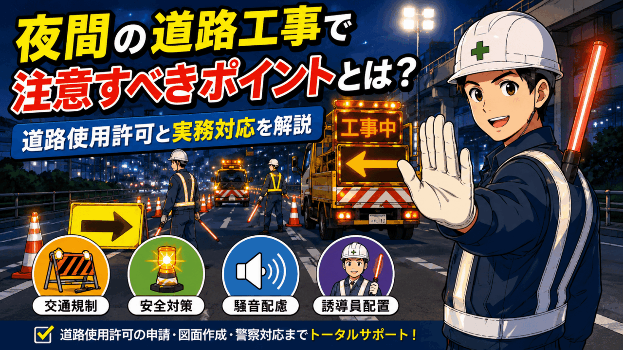 夜間の道路工事で注意すべきポイントとは？道路使用許可と実務対応を解説