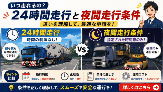 特殊車両通行許可の24時間走行とは？夜間走行条件との違いを解説