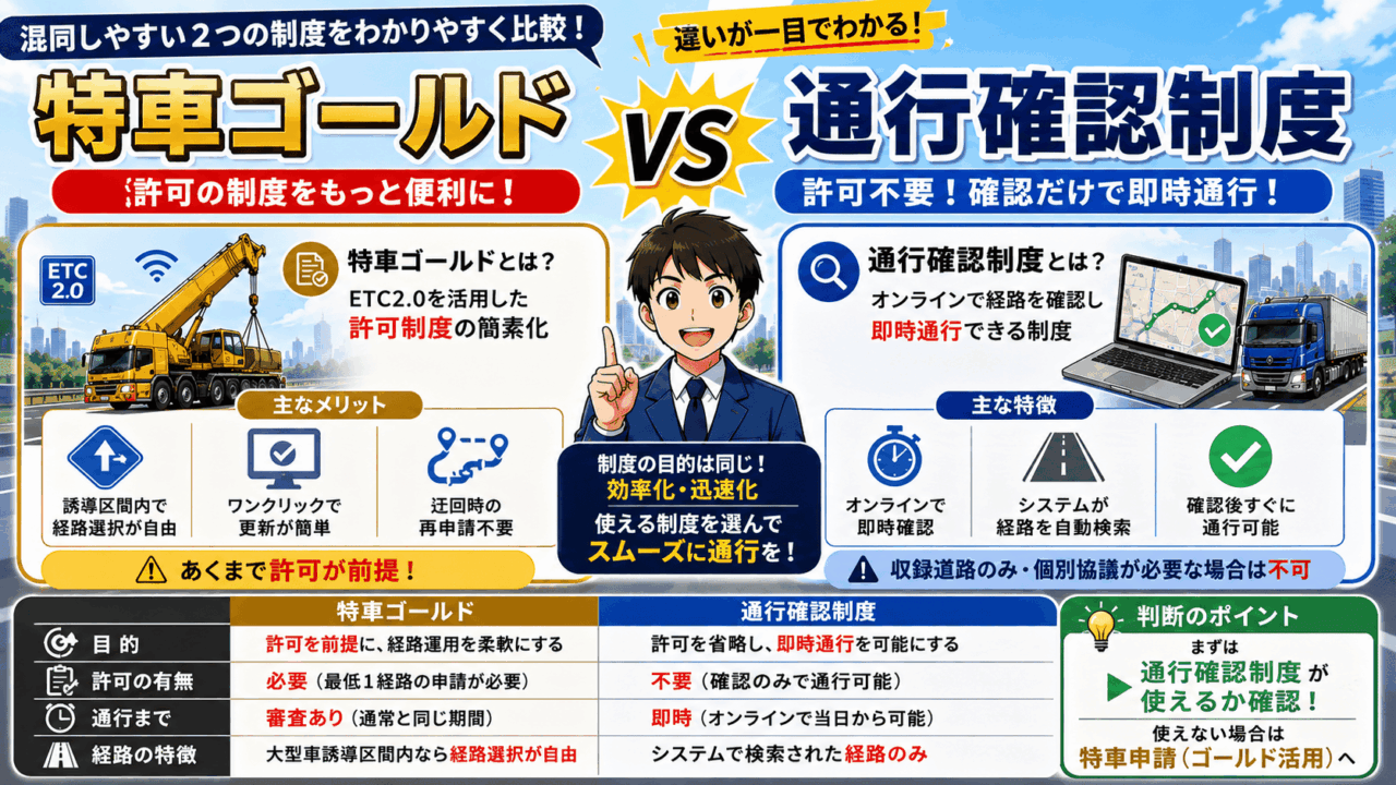 特車ゴールドと特車通行確認制度の違いとは？混同しやすい2つの制度を比較・解説