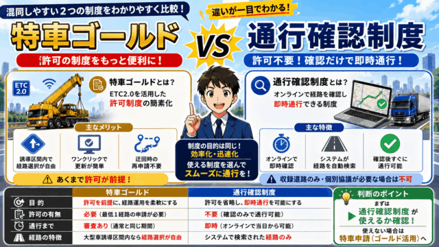 特車ゴールドと特車通行確認制度の違いとは？混同しやすい2つの制度を比較・解説