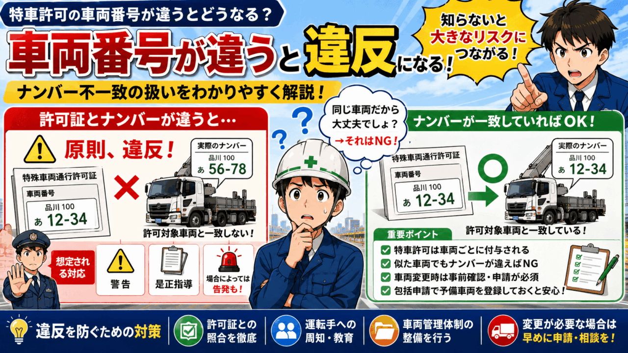 特殊車両通行許可の車両番号が違うと違反？ナンバー不一致の扱いを解説